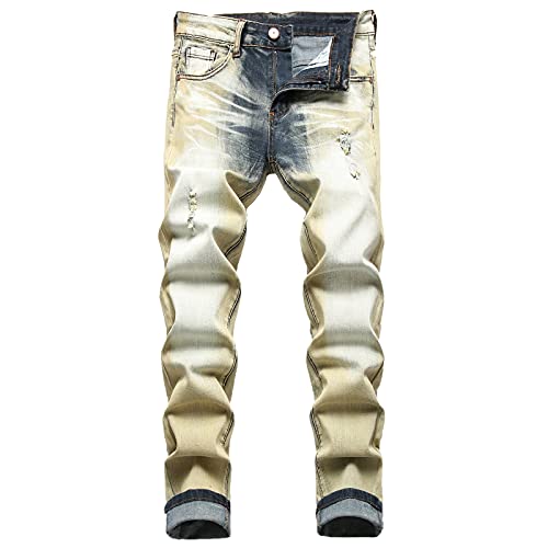 JUNBAOSS Men's Slim Fit Stretch Jeans Ripped Skinny Jeans for Men, Distressed Straight Leg Fashion Comfort Flex Waist Pants