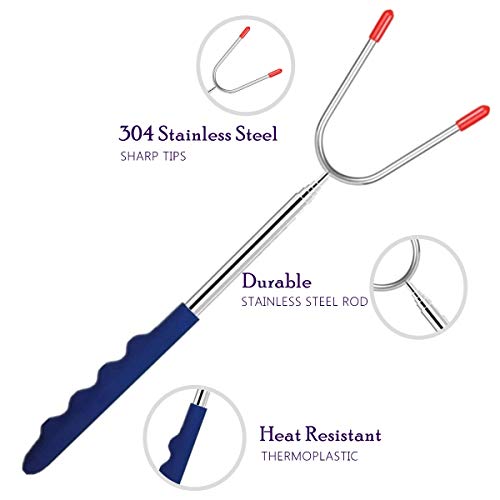 MMtong Marshmallow Roasting Sticks 5 Pack Extra Long 45’’ Stainless Telescoping Hot Dog Smores Skewers Kids Safe Barbecue Forks for Campfire, Bonfire and Grill - Thumbnail 3
