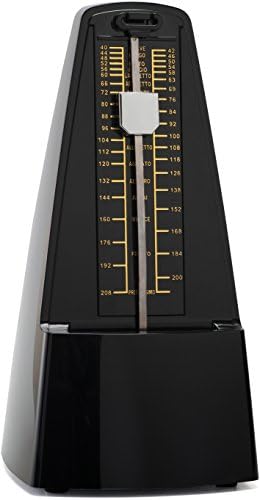 Best Traditional Mechanical Metronome for Musicians , Swinging Pendulum and Beat Bell , Plastic Black Color , Steel Gears , Guitar Piano Drums , Become a Better Musician Today!