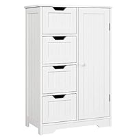 HOMFA Bathroom Floor Cabinet, Wooden Side Storage Organizer Cabinet with 4 Drawer and 1 Cupboard, Freestanding Unit for Better Homes and Gardens Office, Ivory White