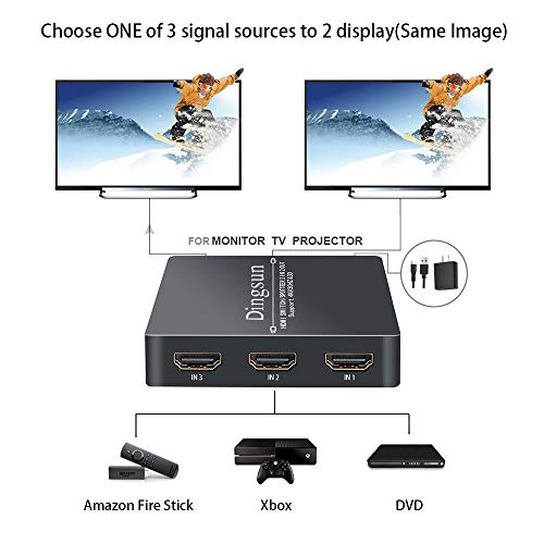 3 Port HDMI Switch, 2 Port HDMI Splitter, HDMI Switch Splitter, HDMI Switcher with Remote, HDMI Splitter with Remote, HDMI Port, HDMI Switch Splitter Support 4k, 3D, HDMI 1.4v (3 IN 2 OUT HDMI Switch)