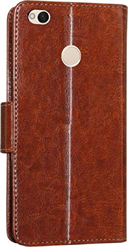Thinkzy Artificial Leather Flip Cover Case for Redmi 4 (Brown)
