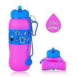 Collapsible Water Bottle ,INTOLIVES 22oz Unbreakable Silicone Foldable Sport Bottles with Leak-proof Caps,BPA Free,FDA Approved, for Outdoor Sports. 2 Bottle Coats for Changing