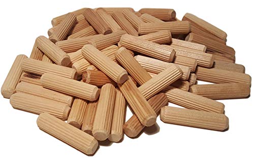100 Pack 1/2" x 2" Wooden Dowel Pins Wood Kiln Dried Fluted and Beveled, Made of Hardwood in U.S.A.