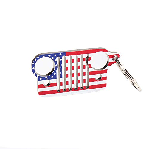 EVAPLUS Car Key Chain Keychain Key Ring for Jeep Wrangler Accessories Enthusiasts-Jeep Front Grill Design and Stainless Steel Material (American Flag)