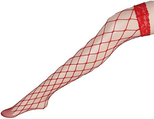 Women's Large Mesh Fishnet Thigh High Stockings Elastic Over Knee Socks with Lace Top