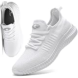 Women's Athletic Walking Shoes Slip On Fashion Casual Mesh-Comfortable Tennis Workout Air Cushion Sneakers Women's Breathable & Lightweight Sneakers For Ladies (White, 7.5