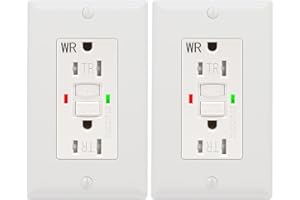 2 Pack - POWAWINI GFCI Outlet 15 Amp, UL Listed, Self-Test GFI Receptacles, TamperResistant, Weather Resistant, LED Indicator, with Decor Wall Plates and Screws, Indoor or Outdoor Use (White)