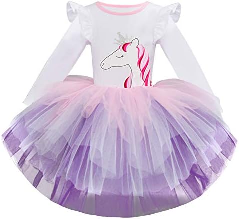 Toddler Girls Unicorn Sparkling Long Sleeve Tutu Sequins Dress