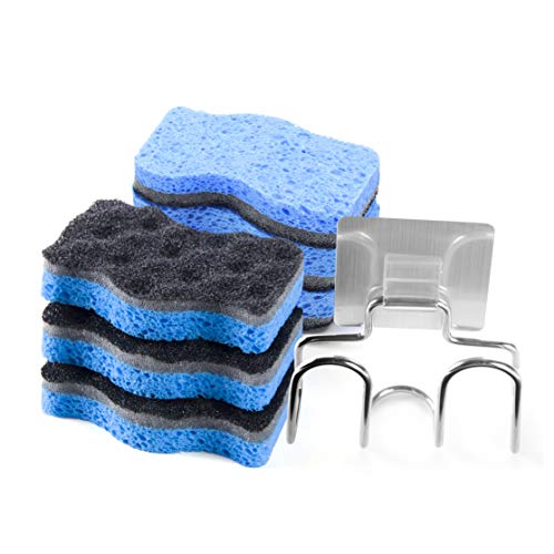 SSJL MultiUse Sponges Kitchen with Adhesive Stainless Steel Holder