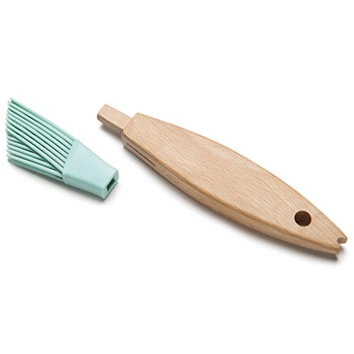 Monkey Business Finn the Fish Pastry, BBQ Grilling Sauce Basting Brush, Silicone Bristles on Ergonomic Wood Handle, Seafoam
