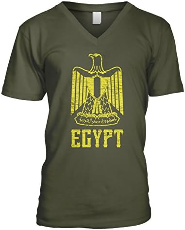 Amdesco Men's Egyptian Eagle of Saladin, Egypt Arms V-Neck T-Shirt, Moss Green Large