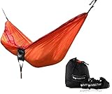Premium Outdoor Hammock for Hiking - Camping - Backpacking & More! - FREE Hanging Straps - Parachute Nylon Fabric - Compact & Lightweight Set - Bag , Carabiners , Rope and Tree Straps Included!