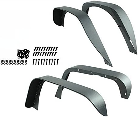 FIB Auto Flat Style Fender Flares Textured Steel For 2007-2018 Jeep Wrangler JK Unlimited (Drilling Required)