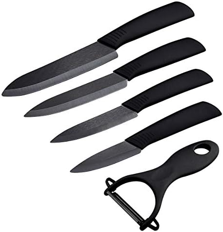 Seidlitz セラミック包丁セット 5点セットナイフ 黒刃 4本包丁 １つ皮むき器 カーブピーラー 超軽量 切れ味抜群 錆びない 抗菌 清潔 抗酸化加工 セラミックナイフ フルーツナイフ セラミックピーラー ジルコニアナノメートルセラミック 牛刀 両刃 万能包丁 三徳ナイフ