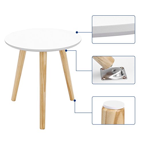SONGMICS Round Coffee Table, Modern Minimalist Table, Set of 2 Coffee Tables with Pine Wood Legs, Scandinavian Style, for Living Room, Balcony, White and Natural LET07WN