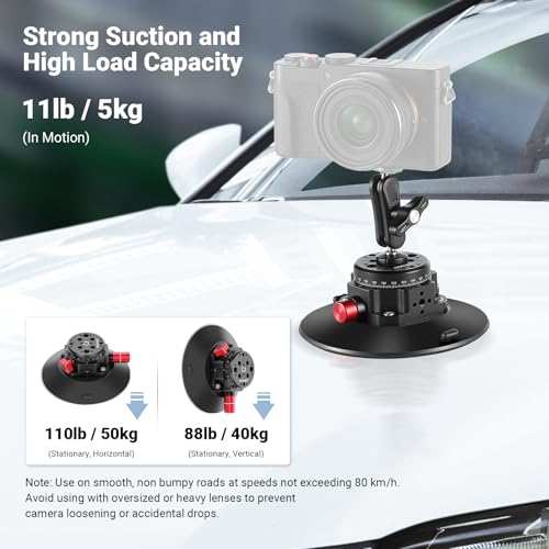 NEEWER 6"/15.2cm Camera Suction Cup Mount with Ball Head Magic Arm, Metal Suction Cup Mount on Car Windshield Dash for Camera/Action Camera/Phone Holder, with 1/4" & 3/8" Mounting Holes for ARRI