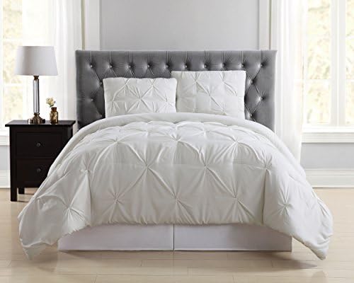 Pleated Comforter Set Ivory Polyester 3-Piece Full/Queen Comforter Set, Solid Color Themed, for Men and Women, Oeko-TEX Certified Confidence