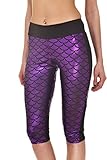 LOV ANNY Women's Mermaid Fish Scale Printed Shine Capri Leggings S-4XL