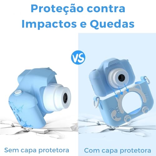 Câmera Digital Infantil Portátil – Recarregável, Com Tela LCD, Jogos e Vídeo HD – Presente Criativo para Crianças de 4 a 12 Anos – Antichoque, Fácil de Usar (Azul)