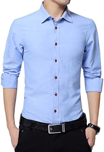 GomyWell Men's Solid Long Sleeve Slim Fit Shirt Formal Button Down Dress Shirt Sky Blue(US S,Tag M)