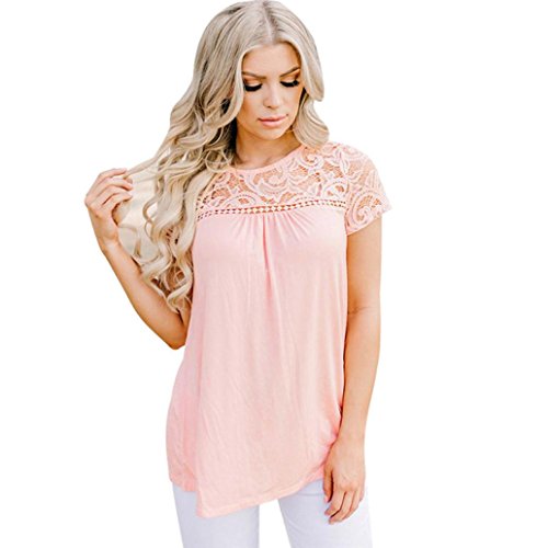 Off Shoulder Floral T-Shirt,FimKaul Women Fashion Short Sleeve Striped Lace Blouse Tops Tee (S, Pink)