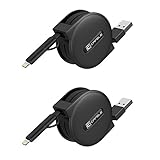 CAFELE Retractable Lightning Cable, 2 Pack 5ft Lightning Micro USB 2 in 1 Powerline iPhone Cord Charger Data Sync Cable Adapter for iPhone X 8 7 6s 6 Plus 5s 5 SE, Samsung S7 S6, Sony, Nokia - Black
