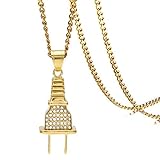 Xusamss Hip Hop Alloy Plug Pendant Crystal Necklace 24 Inch Chain