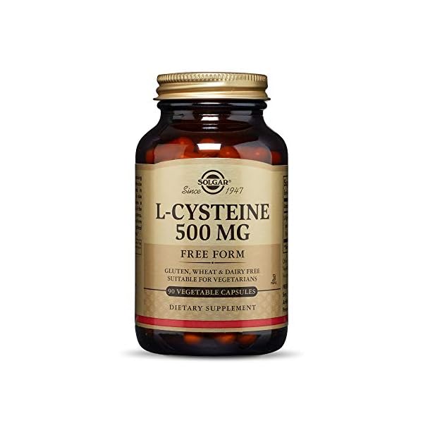 Solgar L-Cysteine 500 mg, 90 Vegetable Capsules - Free Form Amino Acid - Keratin Support for Skin, Hair & Nails - Glutathione Support - Vegan, Gluten Free, Dairy Free, Kosher - 90 Servings