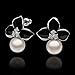 Arlumi 10mm Synthetic Cream Pearl Pave Zircon Rhinestone Crystal Black Flower Stud Earrings