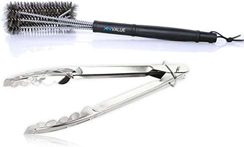 Best BBQ accessories BUNDLE - BBQ Grill brush cleaner 3 in 1 - 18" Grill Brush Stainless Steel +Bbq and Kitchen stainless steel food serving tongs