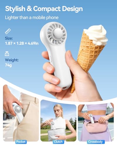 Winwj Hand Fan with Cooling Function, Portable 20000RPM High Speed 20.5 Hours Runtime, 4 Speeds USB Rechargeable Small Fan for Travel