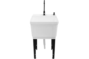 OIVEINYA Plastic Laundry Room Sink,Single Bowl Laundry Utility Room Sinks with Handle and 360° Rotating Faucet,Large Freestanding Utility Sink for Laundry Bathrooms Restaurants Outdoor (C Style-White)