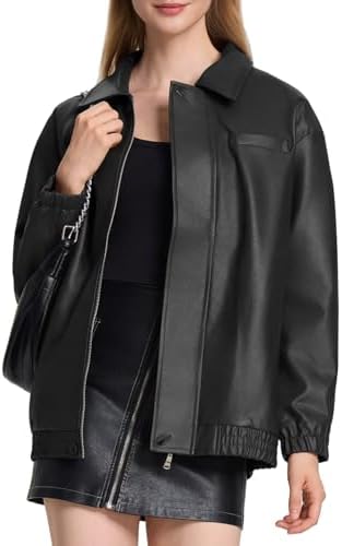 Sinzelimin Jacket for Women's Faux Leather Cool Cropped Coat