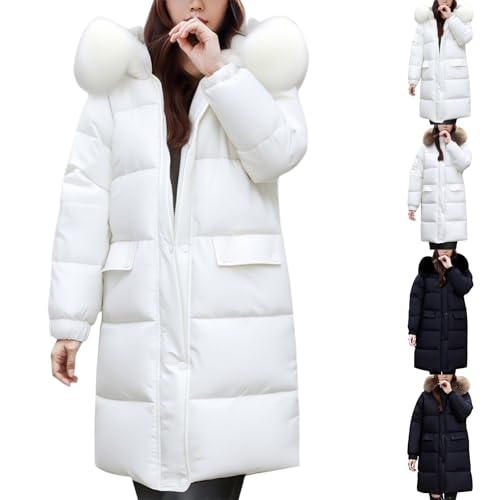 Long Puffer Coats For Women Plus Size Winter Jackets For Women Uk Solid Color Long Sleeve Quilted Jacket Womens With Hood Padded Thick Parka Coat Waterproof Winter Warm Down Jackets With Pockets