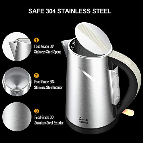 Electric Kettle, Doctor Hetzner Stainless Steel Water Kettle, 1500W