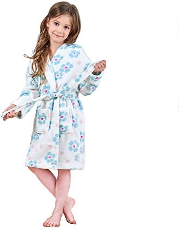Animal Pajamas Boys & Girls Bathrobes, Plush Soft Coral Fleece Floral Hooded Sleepwear For Kids