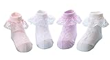 CHUNG Toddler Girls Princess Cotton Crew Socks Pack of 6 Bowknot Lace Ruffles, 4 pk 4 color, 1-3Years