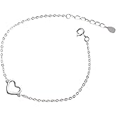 Minimalist Heart Sterling Silver Bracelet for Women Little Hollow Love Charm Adjustable Hand Chain Link Bracelet Anklet Gifts for Couple Lover Best Friend Mom Daughter