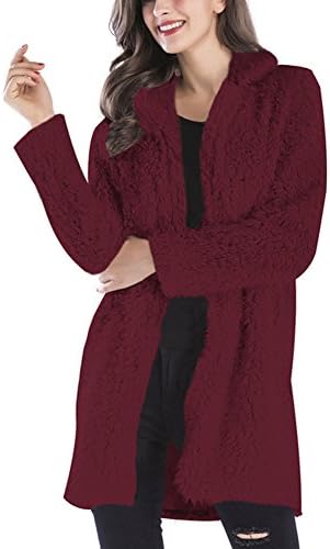 Gloria JR Womens Fuzzy Faux Lamb Fur Coat Long Jacket Notched Lapel Mid Long Coat (Medium, Wine Red)