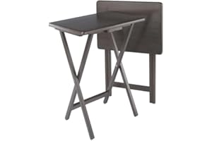 Winsome Alex 2-Piece Snack Table Set, Oyster Gray Finish - Folding TV Tray Tables for Living Room, Compact Storage Design