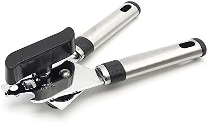 Heavy Duty Manual Can Tin Opener-Stainless Steel Smooth Edges-Bottle Opener for Home and Kitchen (Black)