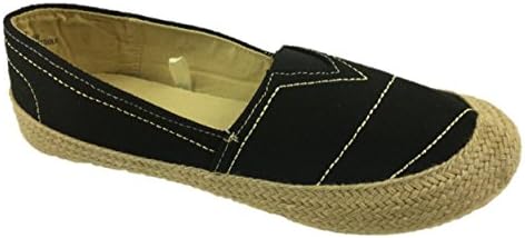 Ladies Flat Casual Slip ON Summer Espadrille Shoe Black Size UK 3-10
