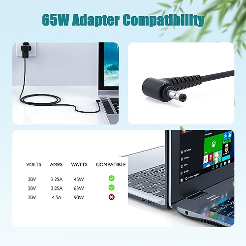 NATNO 65W AC Adapter Charger for Lenovo IdeaPad 330 330s 320 310 100 110 110S 120 120S 510 S340 S145 710S, Flex 3 4 5 6 Laptop 4.0 * 1.7 mm Round Tip Power Supply Cord(DL65200325)