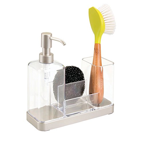 InterDesign Pump Kitchen Sink or Countertop – Satin/Clear Forma 2 Soap & Brush Caddy