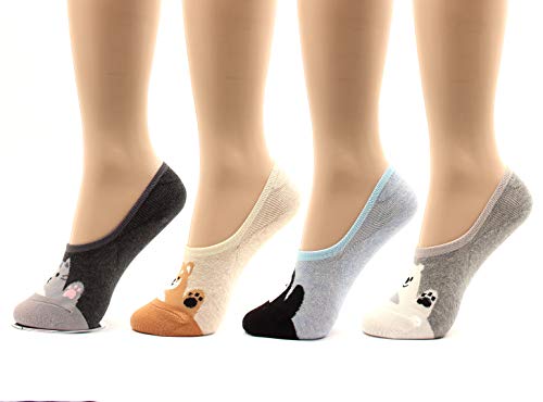 WOWFOOT Women Animal Design No-Show Casual Liner Socks Character Print Non Slip Flat Boat Line 4 Pair (4pairs-hey friends) - Thumbnail 2