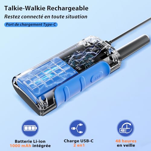 Tokwak Long Range Walkie Talkie USB C Rechargeable 4 Pack Walkie Talkie Kids Adults 16 Channel VOX Torch, Walkie Talkie PMR446 Li-ion Battery for Camping, Hiking, Cycling, Parties