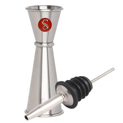 Saanvi Creations Stainless Steel Foodgrade Ring Peg Measure 30/60 ml, Shot Glass, Cocktail Measure, Jigger & Bottle Stopper. (Set of 2 Pcs)