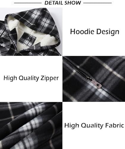 SCODI Men's Flannel Shirt Jacket Fleece Sherpa Lined Plaid Jackets Coat Full Zip Up Hoodie Winter Outwear