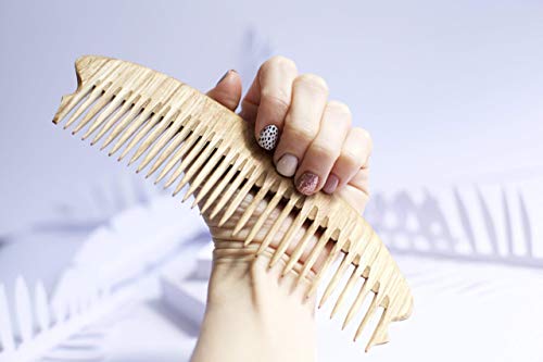 Hand Carved Hair Comb - BobolinkWoodBest Wide Tooth Oak Wood Comb - 8.66" Large Size No Static Natural Wooden Detangling Comb for Women and Men AC3 - Thumbnail 6
